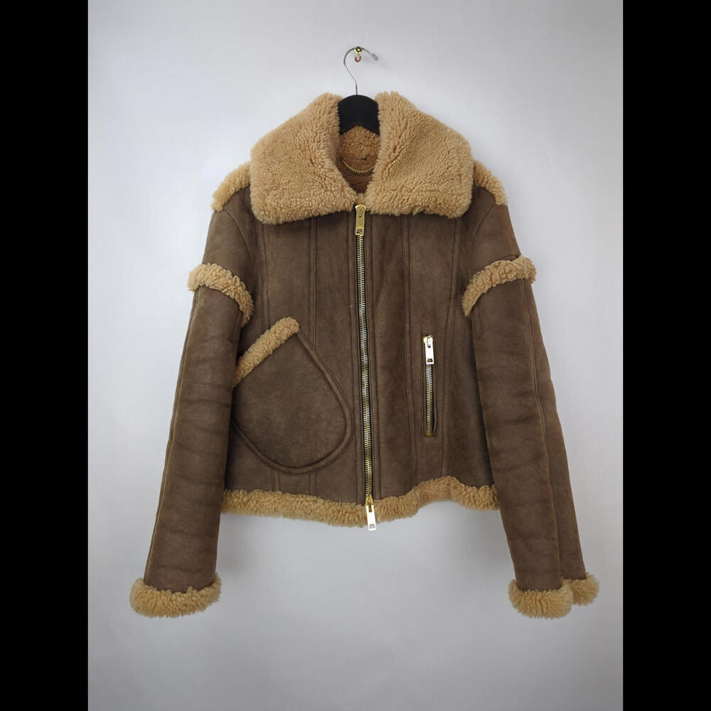 RARE BURBERRY PRORSUM Sz IT 46 US S Sculptural Shearling Flight Bomber Jacket